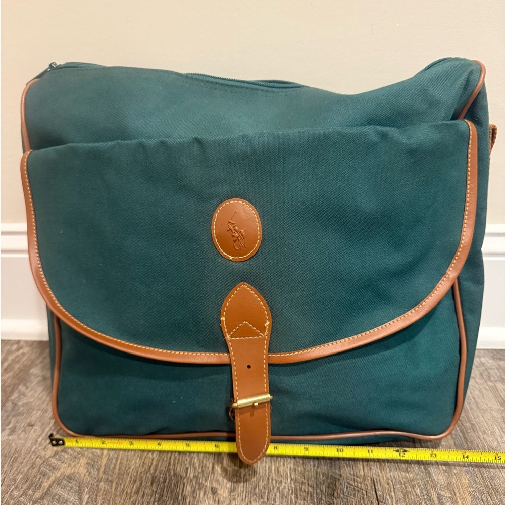 Ralph Lauren Green Canvas Messenger Bag with Tan Trim